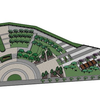 08半圆形公园广场景观设计园林景观sketchup草图模型下载