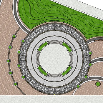 09圆形中式公园广场设计石材铺装拼花园林景观sketchup草图模型下载