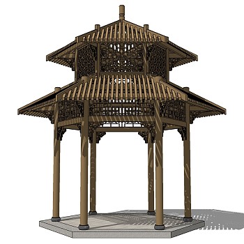 20中式古建筑木结构凉亭sketchup草图模型下载