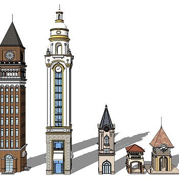 8-欧式法式城堡塔,岗亭,瞭望塔,景观塔,观景塔sketchup草图模型下载
