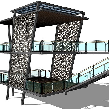 11现代玻璃栏杆连廊钢架观景台,景观台,瞭望塔,景观塔,观景塔sketchup草图模型下载