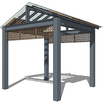 03中式玻璃顶钢结构亭子sketchup草图模型下载