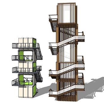 15现代钢架楼梯观景台,景观台,瞭望塔,景观塔,观景塔sketchup草图模型下载