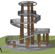 观景台,景观台,瞭望塔,景观塔,观景塔旋转楼梯sketchup草图模型下载