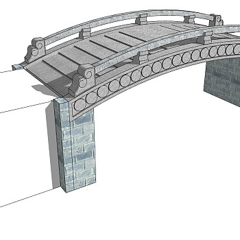 02中式桥,石桥,石栏杆,玉石栏杆,石拱桥景观桥sketchup草图模型下载