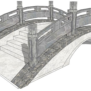 04中式桥,石桥,石栏杆,玉石栏杆,石拱桥景观桥sketchup草图模型下载