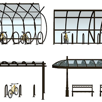 81现代玻璃雨棚自行车棚sketchup草图模型下载