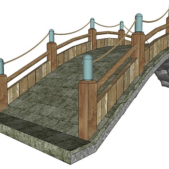 15中式园林景观桥小木桥木拱桥sketchup草图模型下载