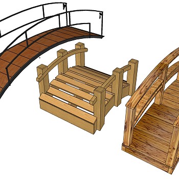 14中式园林景观桥小木桥木拱桥sketchup草图模型下载