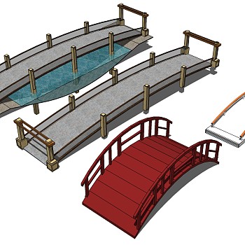 11中式园林景观桥小木桥木拱桥sketchup草图模型下载