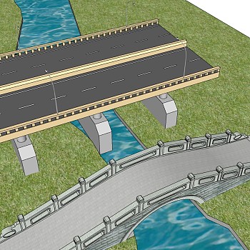06中式玉石栏杆户外景观桥公路高架桥sketchup草图模型下载