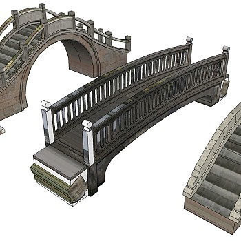 01中式玉石栏杆户外景观桥中式石头拱桥sketchup草图模型下载