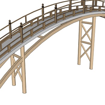 68中式木栈道拱桥木桥sketchup草图模型下载