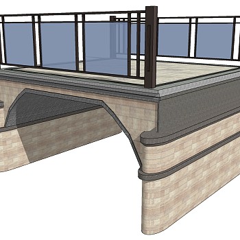 67现代玻璃栏杆大桥sketchup草图模型下载