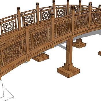 66中式木结构景观拱桥sketchup草图模型下载