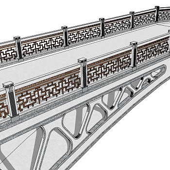 64中式花格石材栏杆拱桥大桥sketchup草图模型下载