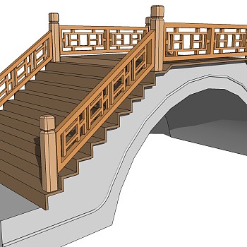 62中式木结构栏杆护栏拱桥sketchup草图模型下载