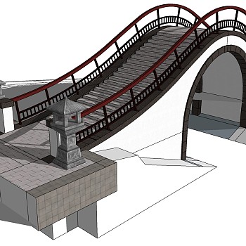61中式徽派建筑园林景观拱桥sketchup草图模型下载