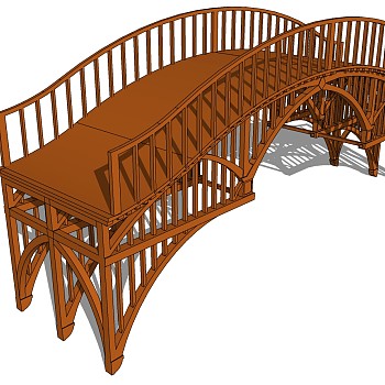60中式木结构拱桥sketchup草图模型下载