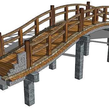 55中式景观木拱桥sketchup草图模型下载