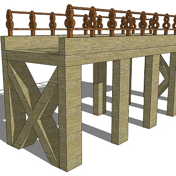 54中式木拱桥sketchup草图模型下载