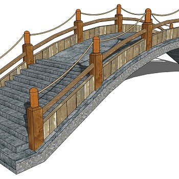 52中式石材木拱桥景观桥sketchup草图模型下载