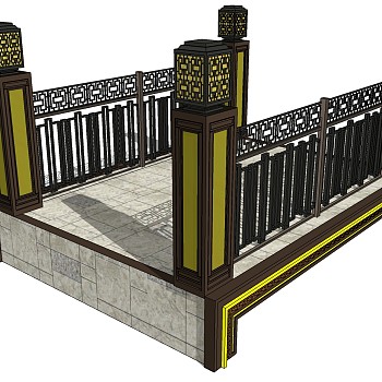 48中式桥、石桥、石栏杆中式铁艺栏杆护栏桥sketchup草图模型下载