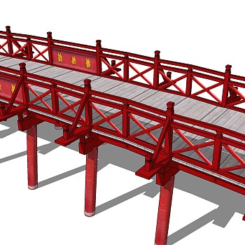 45中式木结构桥木桥景观桥sketchup草图模型下载