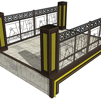 44中式桥、石桥、石栏杆中式铁艺栏杆护栏桥sketchup草图模型下载