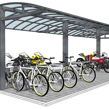 65电动车停车棚自行车棚sketchup草图模型下载