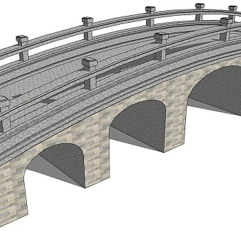 36中式桥、石桥、石栏杆sketchup草图模型下载