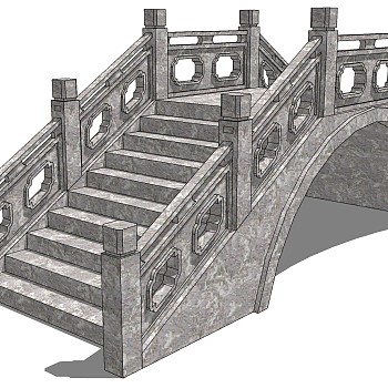 35中式桥、石桥、石栏杆sketchup草图模型下载
