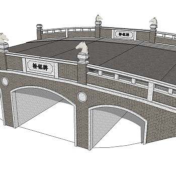 34中式桥、石桥、石栏杆sketchup草图模型下载