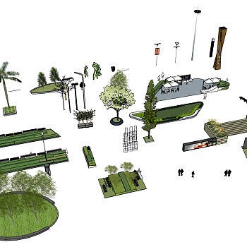 55景观树池,树sketchup草图模型下载