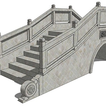 32中式桥、石桥、石栏杆sketchup草图模型下载