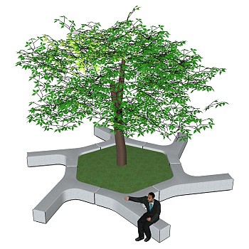 14异形景观树池,树户外休闲座椅sketchup草图模型下载