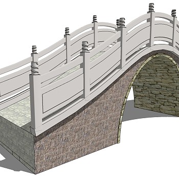 26中式桥,石桥,石栏杆,玉石栏杆,石拱桥景观桥sketchup草图模型下载