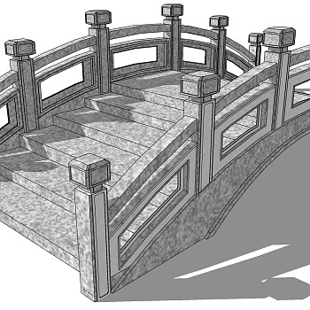 10中式桥,石桥,石栏杆,玉石栏杆,石拱桥景观桥sketchup草图模型下载