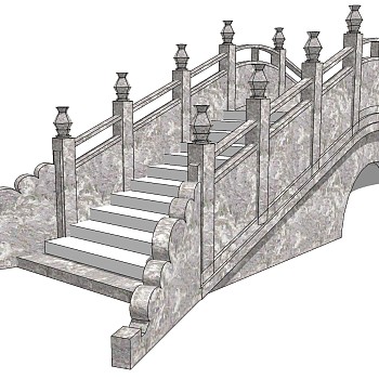 07中式桥,石桥,石栏杆,玉石栏杆,石拱桥景观桥sketchup草图模型下载