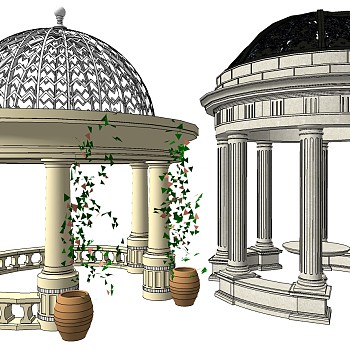 74欧式法式圆形铁艺景观凉亭亭子sketchup草图模型下载