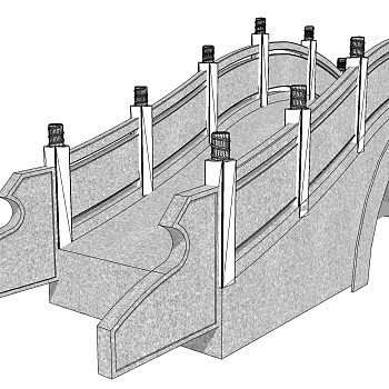 06中式桥,石桥,石栏杆,玉石栏杆,石拱桥景观桥sketchup草图模型下载