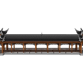 中式古建凉亭连廊桥