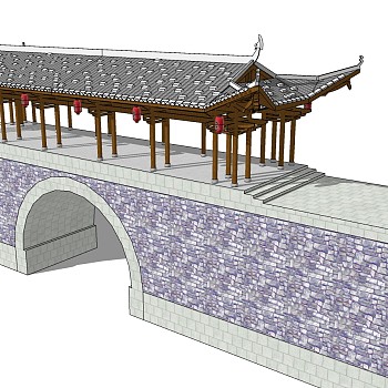 中式古建凉亭连廊桥门楼 (2)