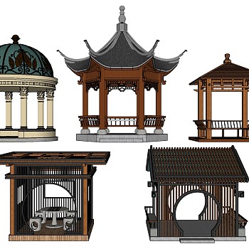 10中式欧式景观凉亭亭子sketchup草图模型下载