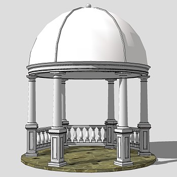 02欧式圆形拱形凉亭sketchup草图模型下载