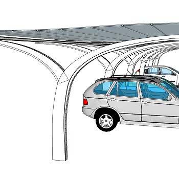 04钢结构车棚汽车sketchup草图模型下载