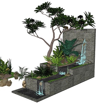 02中式景观植物水景植物树sketchup草图模型下载