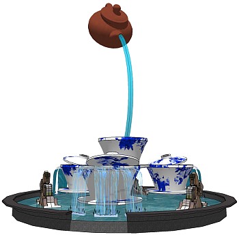 03中式茶碗造型景观水景喷泉sketchup草图模型下载