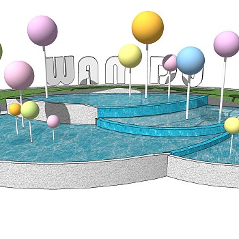 21幼儿园景观水景sketchup草图模型下载