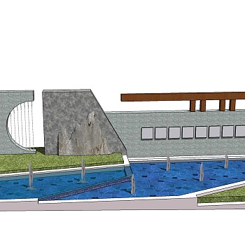 22中式景观水景sketchup草图模型下载